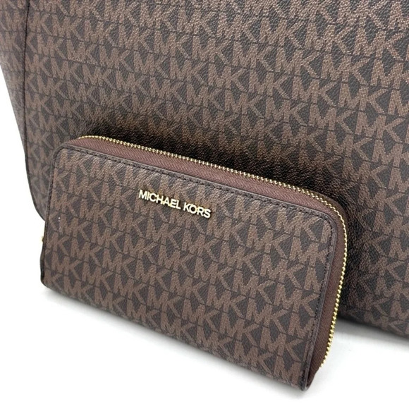 Michael Kors Large Jet Set Travel Chain Shoulder Bag & Double Zip Wallet Brown - Picture 12 of 14